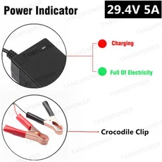 29.4V 리튬 배터리 충전기 150W 고속 충전용 24V 7시리즈 이온 팩용 5A, 유럽 ​​연합, Crocodile Clip