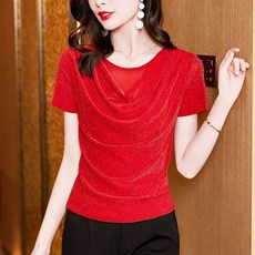 여성 라인댄스복 상의 줌바댄스복 반팔 라인댄스상의 라틴댄스복 밸리댄스복 스포츠댄스복 BS1, 3XL, 레드