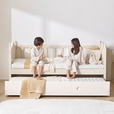 상일리베가구 플리 원목 2단 슬라이딩 침대 (독립매트리스), 아이보리