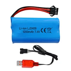 EC08 RC 보트 자동차 모델 예비 배터리에 대 한 SM4P 4 핀 플러그 USB 충전 케이블과 7.4V 1200mAh 리튬 배, 02 1 Battery and 1 USB, 01 10C