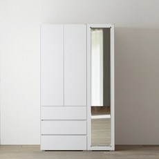 스칸디무드 커스트 터치 원룸 미니 전신거울 3단서랍 1000 옷장 세트, 화이트
