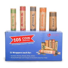 L LIKE 프리폼 코인 롤 래퍼 105개 모둠 - 21쿼터 21페니 21니켈 21다임 21달러, 105 Assorted