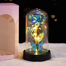 금박 장미 프리저브드 플라워 유리 돔, 보라색 금박 꽃과 컬러풀한 나비 - 소형(나비는 랜덤)