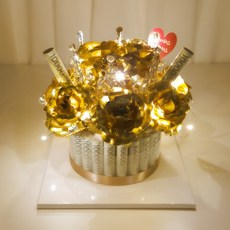 티아라 LED 비누꽃 용돈케이크, 1개, 골드