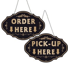 Danoib Order Here and Pick Up Here 표지판 2개 양면 내구성 PVC 모던 주문 여기 화살표 걸이 사인 포함 레스토랑 카페 및 바용 베이커리 2