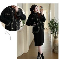 패션 임부복 봄가을 임산부 슬림핏 트위드 기질 코트 + 니트 원피스 투피스 겨울 캐주얼 트렌드 여성 세트 SJS