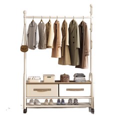 카토 이동식 스탠드 행거 100cm 서랍 수납형 옷걸이 행거 선반 거실 침실 베란다 옷정리 행거, 흰색