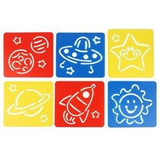 어린이 미술활동 그림꾸미기 스텐실판 6종 미술키트 꾸미기놀이 도안찍기 스텐실도안, 2세트, 우주