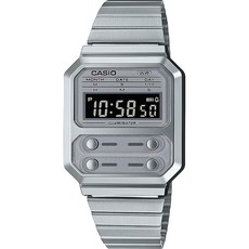 Casio A100WE-7B 남성용 빈티지 컬렉션 실버 톤 알람 크로노그래프 백라이트 디지털 시계 실버 스트랩 137676