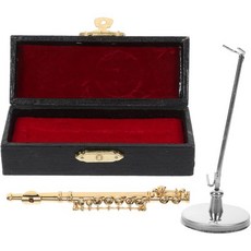 VICASKY 미니어처 플루트 모델 스탠드 케이스 2세트 긴 모형 인형의 집 장식 예술적인 가정 사무실 소품 수집용 악기 2125042, 1