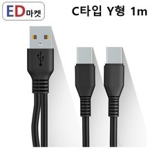 UDC891 USB Y형 케이블 2구 2A 충전전용, 1개, USB Y형 C타입 검정, 1m