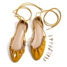 Lhamo Latso 여성용 플랫 발레 플랫 레이스업 포인티드 토 발레리나 슈즈 클로즈드 토 샌들 드레시 슈즈 웨딩 여행 직장 캐주얼 데이트 화이트. 6.5