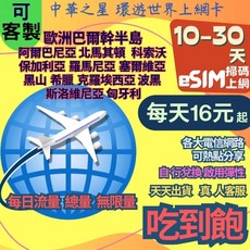 巴爾幹半島上網卡 阿爾巴尼亞 馬其頓 保加利亞 羅馬尼亞 塞爾維亞 科索沃 黑山 匈牙利 (24H寄出), eSIM 15天,B【白鑽】5GB後降速吃到飽