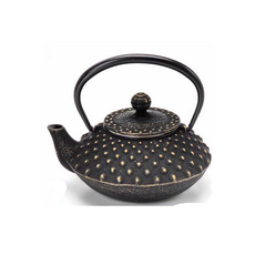 哈日媽咪的愛敗日記 日本製 南部鐵器 3型平鑄鐵急須 茶壺造型，日式茶道工藝，品味生活，提升質感, 1 黑金, 約0.35L