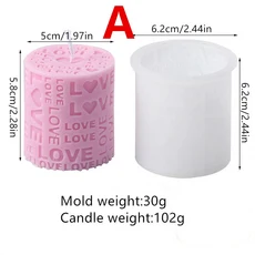 1개 러브 필라 실리콘 캔들 몰드 DIY 엠보싱된 LOVE 글자 실린더 큐브 웨딩 핸드메이드 비누 발렌타인데이, 01 Mold A