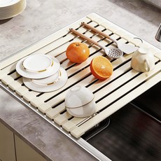 홈컴 싱크대 롤매트 탈부착 가능선반 알루미늄 식기 건조대, 1개, 크림 화이트