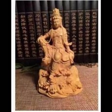 木雕觀音擺飾, 小葉黃楊木雕自在觀音菩薩 佛像人物擺件 居家風水擺件 手工藝品1入