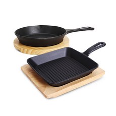 ELAND RETAIL 電磁爐適用鑄鐵烤盤 2入組, 21*21cm+19*19cm