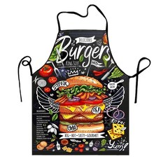 주방 가사 작업용으로 방수 처리된 패셔너블한 슈퍼 햄버거 패턴 앞치마 사이즈, 1개, 1. 2510171145 / D. 66x81cm2...