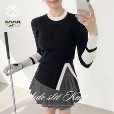 [순이야] C.여성 골프 슬림 배색 사선트임 긴팔 니트티