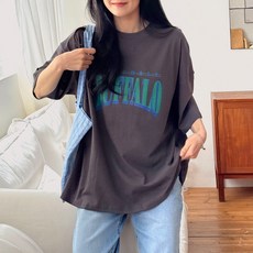 로로텐 레터링 오버핏 반팔 티셔츠 라운드넥 면 여성 빅사이즈