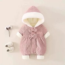 겨울옷 귀여운 곰돌이 아우터 외출용 따뜻한 겨울용, 66 4개월7kg, 1개, 핑크 더블 보우
