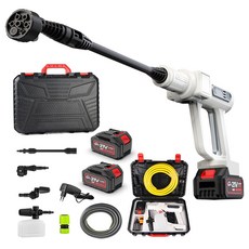 YUON 독일 무선 고압세척기 휴대용 고압세차기 모터식 쏘고쏘고365 초강력 물분사기3.0Ah 배터리 분당 16L 토출량 (콜튼 같은 스타일), 크림화이트 배터리2개 풀세트, 크림화이트 배터리2개 풀세트