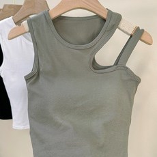 斜肩胸墊背心 寬肩帶挖肩背心 女上衣