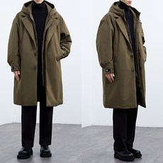 에쥬아 남성 롱 야상자켓 간절기 후드 바람막이 빅사이즈 롱 아우터