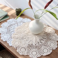 플라워 도일리 크로쉐 테이블 매트, 선플라워베이지, 40cm, 1개