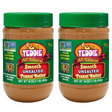 테디 땅콩버터 저탄고지 무가당땅콩버터 100%땅콩버터 무염 언솔티드 454g 2개, 테디 땅콩버터 무염 언솔티드 454g 2개
