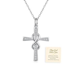 Sagrence 925 스털링 실버 인피니티 크로스 목걸이 여성용 기독교 주얼리 신앙 종교 펜던트 엄마 딸을 위한 영감을 주는 선물 221663