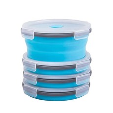 Annaklin 8팩 접이식 식품 보관 용기 뚜껑 포함 실리콘 접이식 식품 용기 스낵 캠핑 RV용 접이식 보관 용기 세트 전자레인지 냉동고 식기 세척기 사용 가능 블루