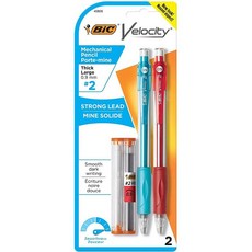 BIC Velocity 스트롱 리드 샤프 다채로운 배럴 포함 두꺼운 포인트 0.9mm 지우개 포함 샤프 4개입 팩 190309, 2 Count (Pack of 1)
