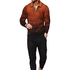 Kubsid 남성용 폴로 트랙 수트 세트 긴소매 남성용 의상 투피스 패션 스웨트수트 편안한 캐주얼 세트 남성용 블랙 오렌지 혼합 112298