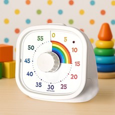 레인보우 뽀모도로 타이머 무소음 아날로그 구글 일시중지 알람 스터디 어린이 주방 유아 쿠킹, 1개, 화이트
