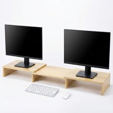 코스토프 3단 듀얼 모니터 각도조절 받침대 키보드수납형, 네추럴우드