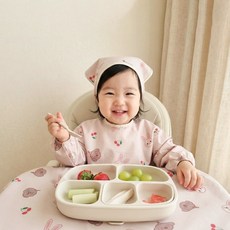 아이레빗 국내생산 유아용 아기 식탁일체형 자기주도 방수 턱받이 풀커버 긴팔, 1개, 1개입, 풀커버 긴팔_체리