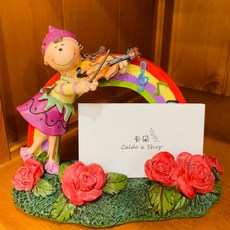 卡朵傢飾 歐式鄉村田園小天使提琴名片座 玫瑰花草地桌邊擺飾 兒童房花園裝飾, Rainbow, 1個