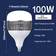 1PC 11X20CM 슈퍼 파워 E27 LED 전구 LUNAIRE 차고 조명 220V 집 100W 광도 LT012S, 01 100W, 1개, 01 100W