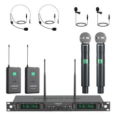 페닉스 프로 무선 마이크 시스템 핸드헬드 바디팩 헤드셋 라펠 마이크가 장착된 4채널 UHF 세트 교회 노래 DJ PTU 5000 2H2B 고정 주파수 금속