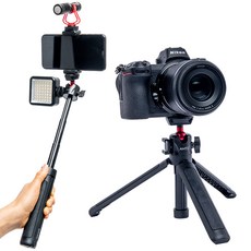 알파믹 브이로그 촬영 슈 마운트 셀카봉 스마트폰 길이 조절 미니 삼각대, 미니삼각대 단품, 1개, 블랙, AMT2