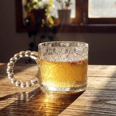 플라워 카페 둥근손잡이 글라스 머그컵, 4개, 투명