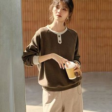 메인워크 여성 라운드 캐주얼 맨투맨 티셔츠 긴팔 봄가을 데일리 빅사이즈 오버핏 캐주얼 데일리 아우터 간절기 상의