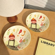 Tiger Pavilion 홈 시리즈 세라믹 원형 접시, 2개, 접시 2종, 그린 보이