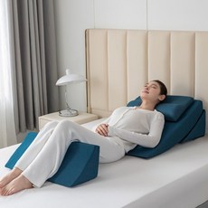可調節靠背墊 三角靠枕 靠背 床頭靠墊 斜坡墊 冰絲靠背 靠背枕頭 斜坡枕【防反流/30 緩坡斜坡】, 4件套K01海藍-【多坡度可調+翻身枕】