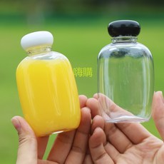 可開發票 100ml透明PET塑料瓶 冷飲奶茶果汁迷你瓶食品級一次性小扁瓶包郵, 1個, 配粉色蓋,10個