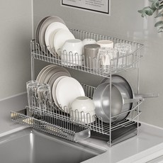 라라밤 올스텐 자동 물빠짐 초슬림 식기건조대 세트, 2단, 1세트