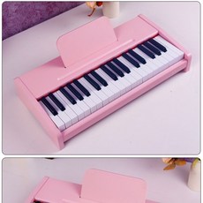 台灣出貨 37鍵木質小鋼琴 寶寶益智玩具 25鍵電子琴 兒童智能樂器 生日禮物, 【37鍵】插電版-粉紅色-少女心, 1個