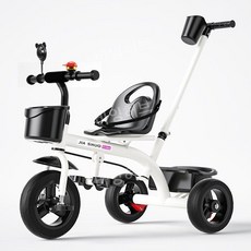 어린이 세발 자전거 1세 3세 6세 대형 유모차 바퀴 삼륜 유아 접이식 손잡이 안전 발달, 흰색 푸시 핸들 스페이스 휠